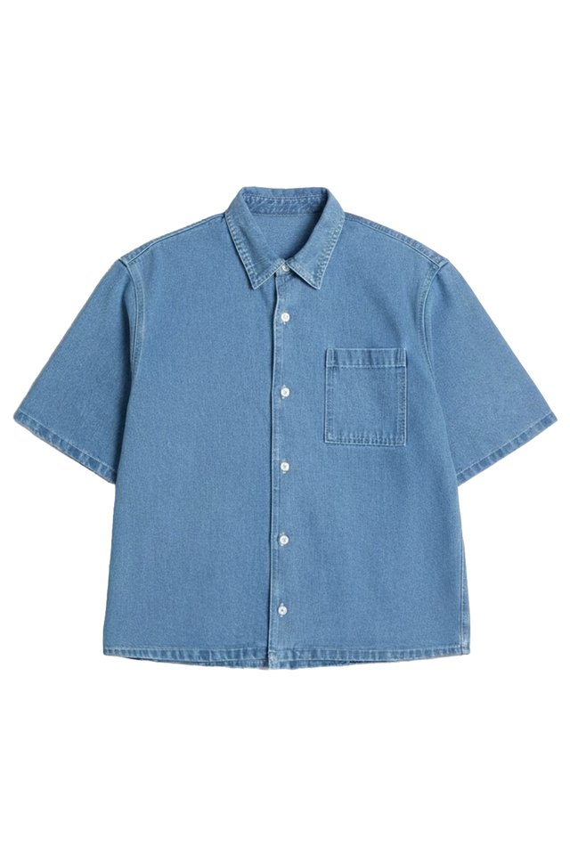 REGGIE BOXY-FIT DENIM SHIRT IN MID WASH