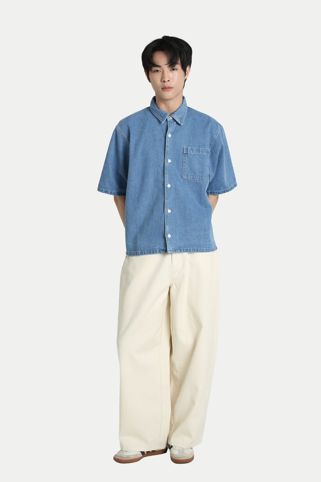 RUSSELL BAGGY TWILL TROUSERS IN ECRU