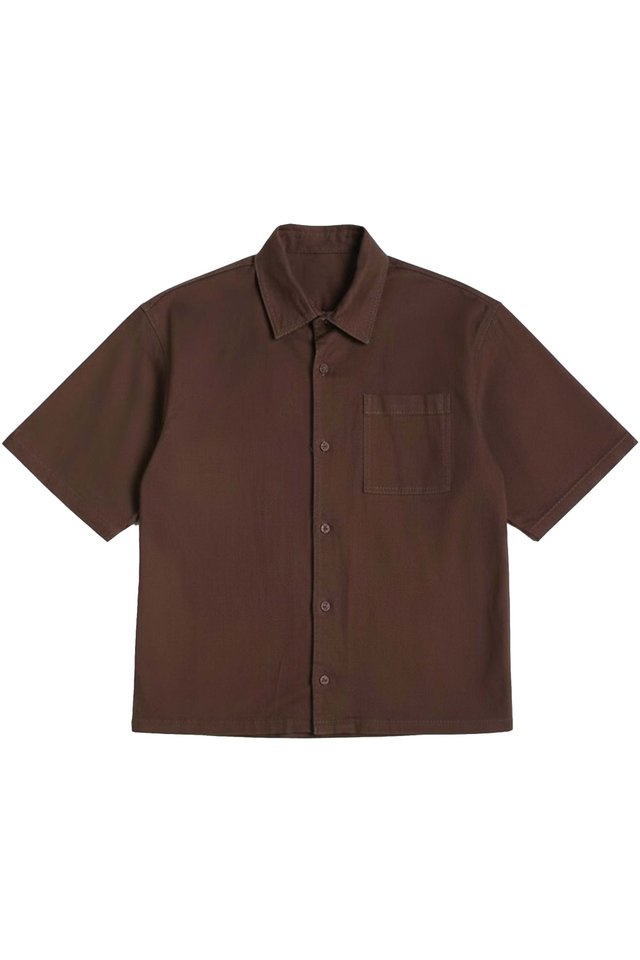 REGGIE BOXY-FIT TWILL SHIRT IN CHOCOLATE
