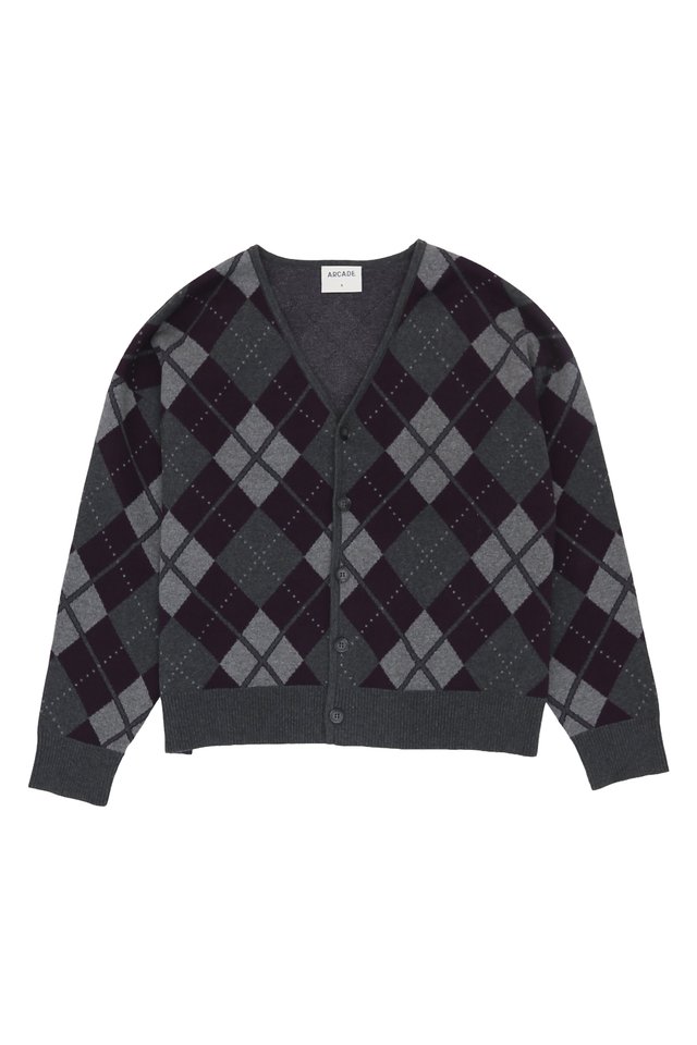 BARRY ARGYLE KNIT CARDIGAN IN CHARCOAL