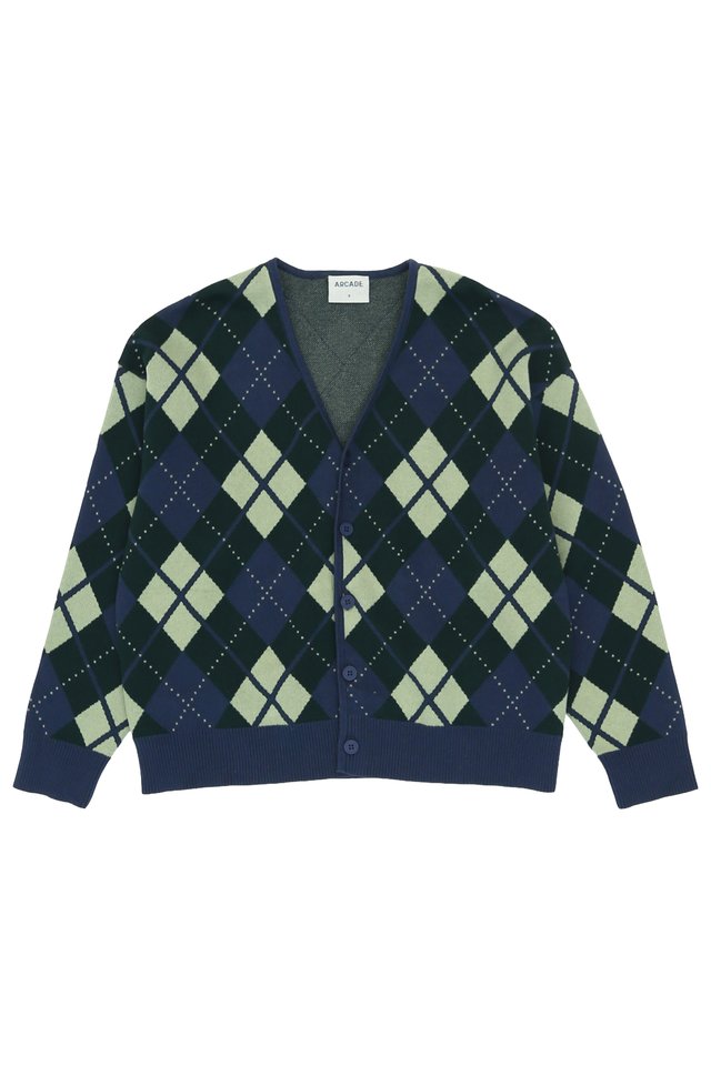 BARRY ARGYLE KNIT CARDIGAN IN LAKE