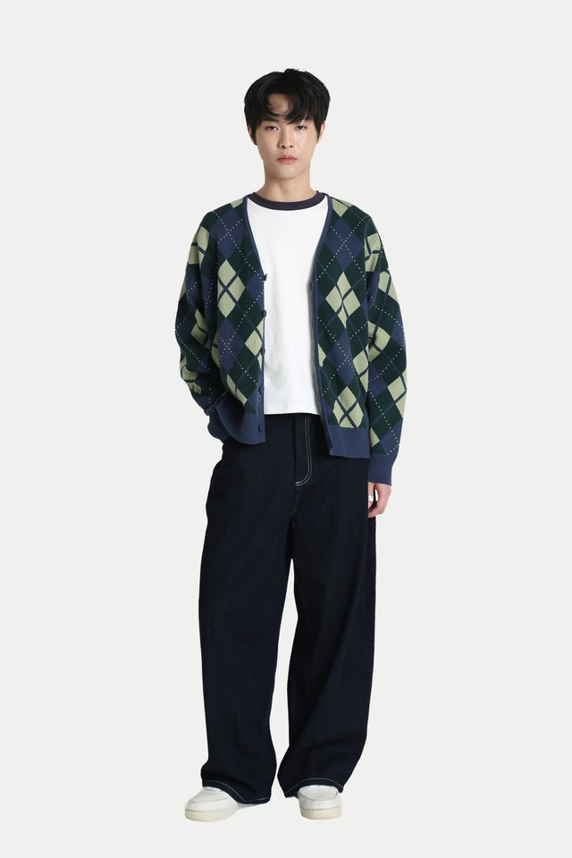BARRY ARGYLE KNIT CARDIGAN IN LAKE