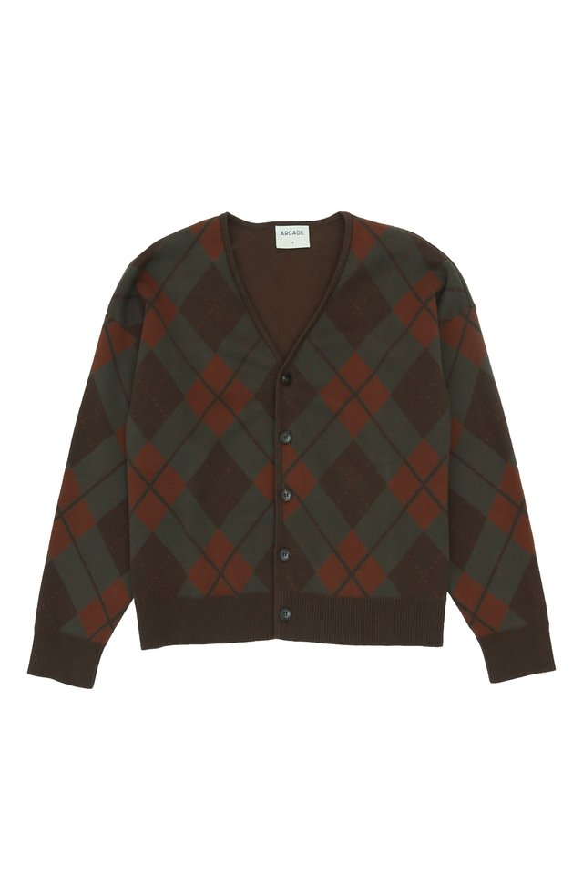 BARRY ARGYLE KNIT CARDIGAN IN WOODS