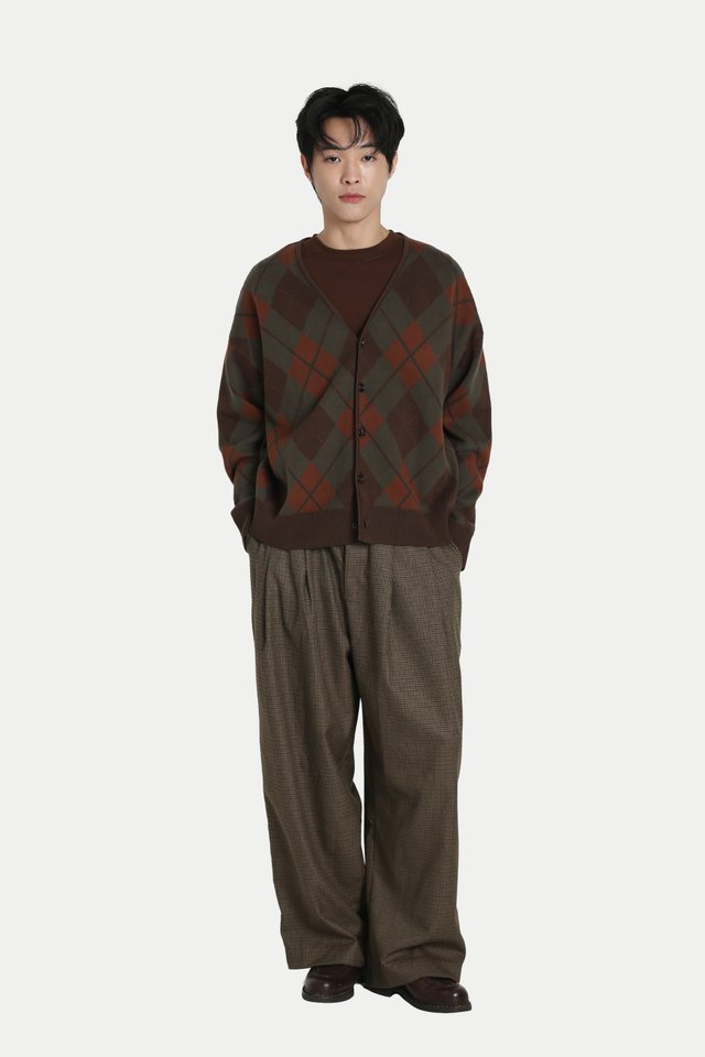 BARRY ARGYLE KNIT CARDIGAN IN WOODS