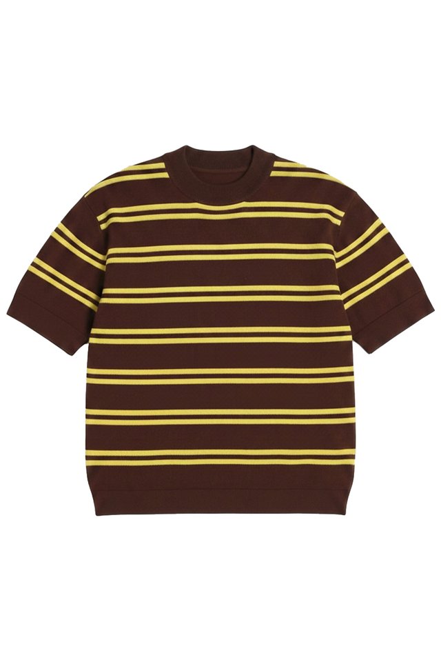 HUEY STRIPED KNIT TOP IN CHOCOLATE