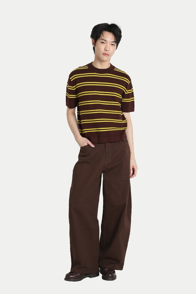 HUEY STRIPED KNIT TOP IN CHOCOLATE