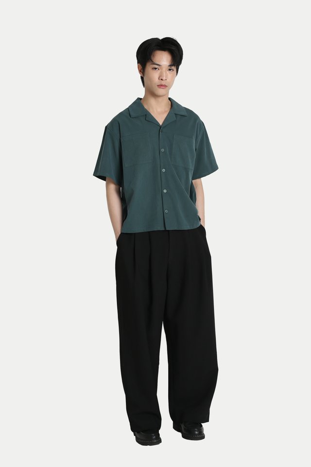 JAKOBI CAMP COLLAR SAFARI SHIRT IN TEAL