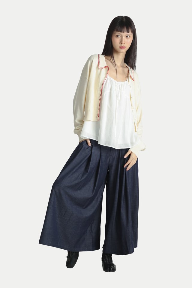 IZUMI PLEATED HAKAMA PANTS IN DARK CHAMBRAY