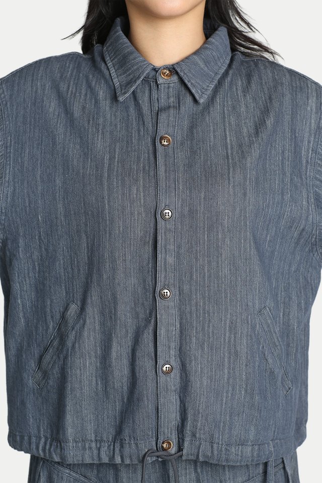 RUKA DRAWSTRING HEM RELAXED SHIRT IN VINTAGE DENIM