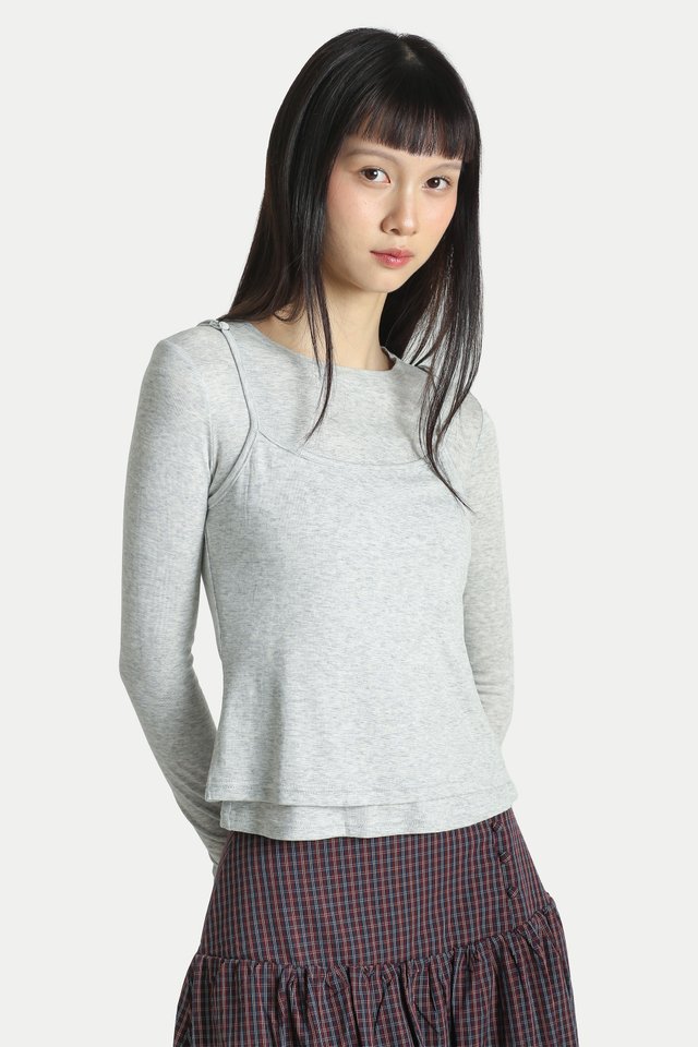 MIKA LONG SLEEVE & CAMI SET IN HEATHER GREY