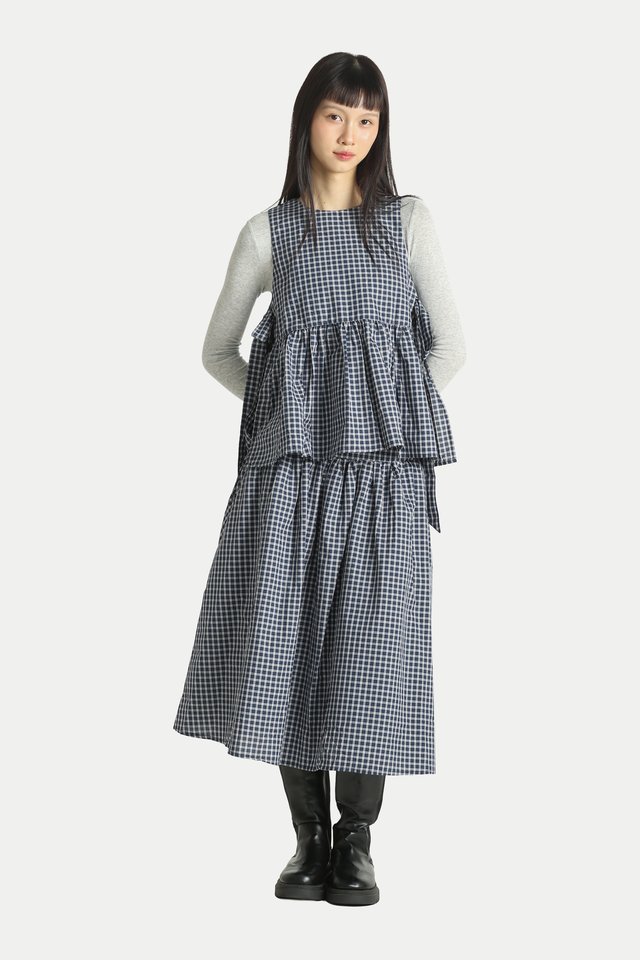 LYDIA SIDE TIE FLARE TOP IN NAVY CHECKS