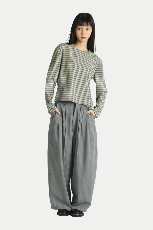 JEN RELAXED SUIT PANTS IN HEATHER GREY STRIPES