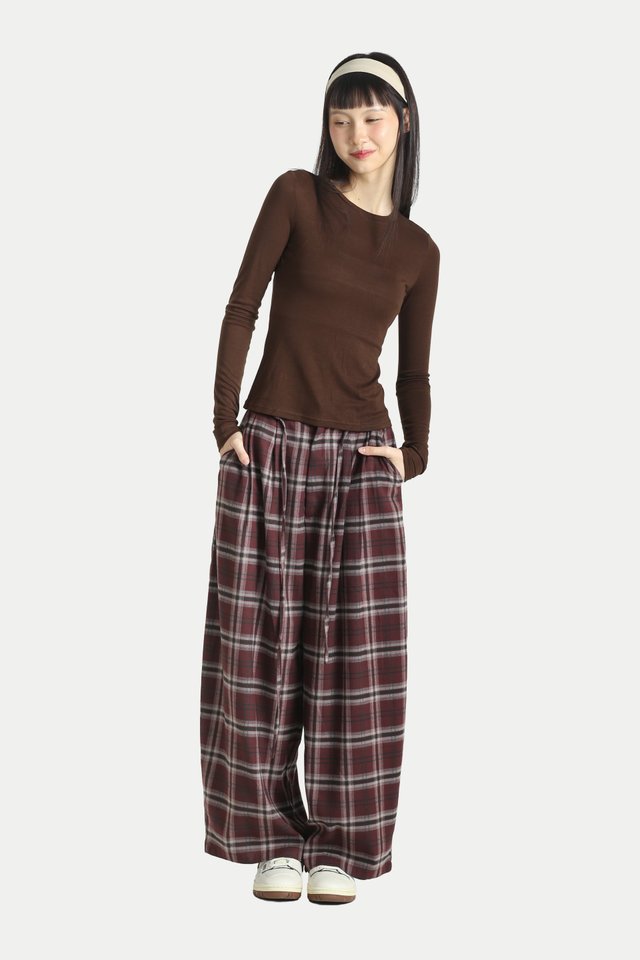 JEN RELAXED SUIT PANTS IN MERLOT CHECKS