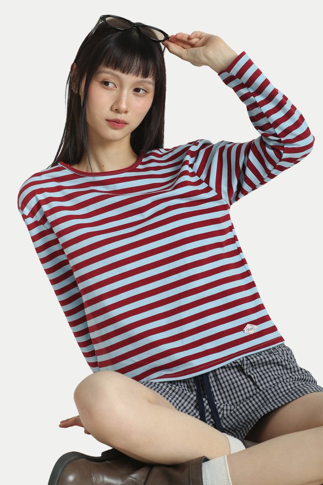 KYLO LONG SLEEVE STRIPE RELAXED TOP IN BLUE