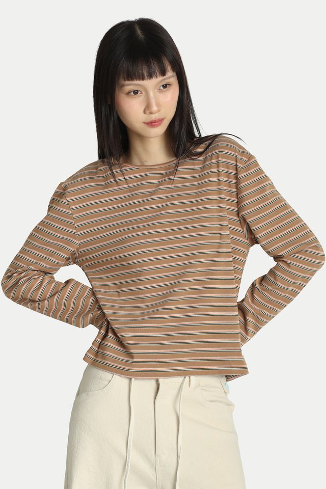 KYLO LONG SLEEVE STRIPE RELAXED TOP IN DESERT