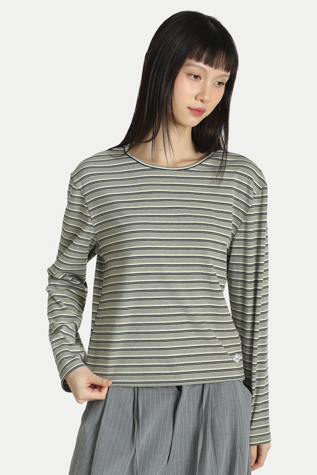 KYLO LONG SLEEVE STRIPE RELAXED TOP IN MATCHA