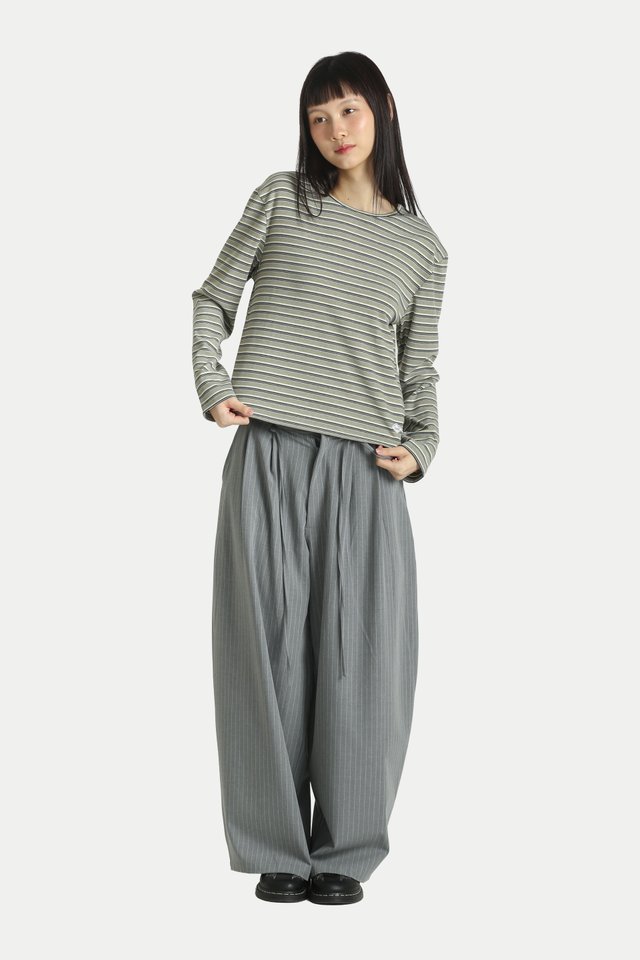 KYLO LONG SLEEVE STRIPE RELAXED TOP IN MATCHA