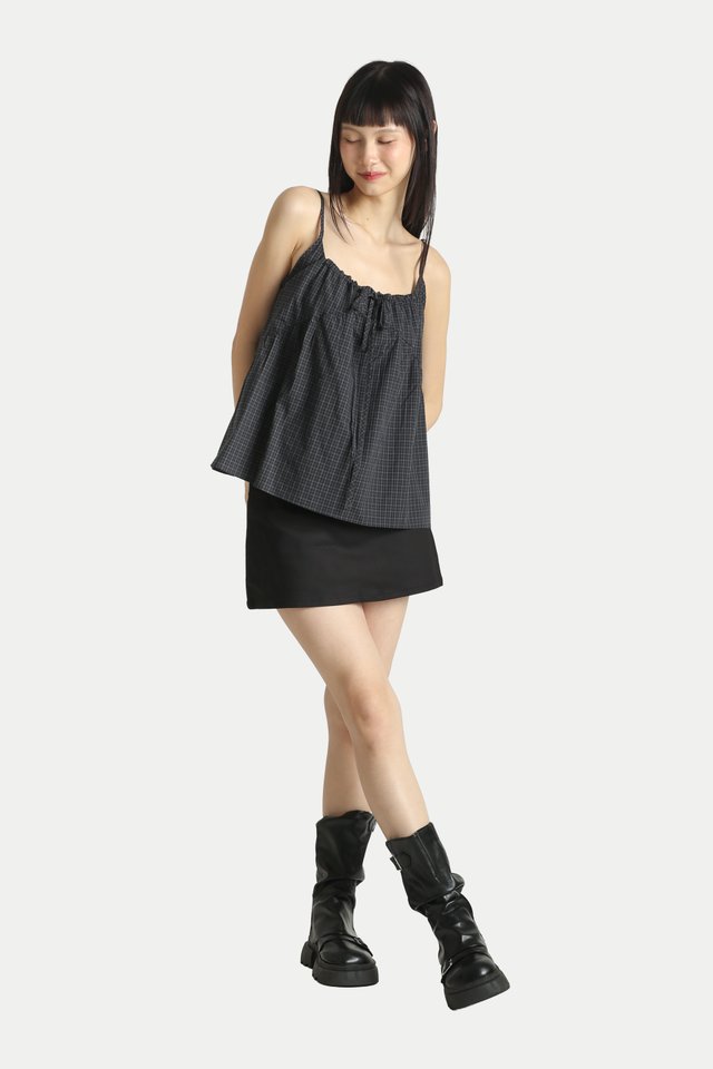 ADELINE FLARE CAMI TOP IN BLACK CHECKS