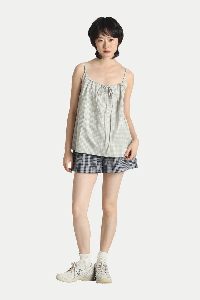 ADELINE FLARE CAMI TOP IN GREIGE CHECKS