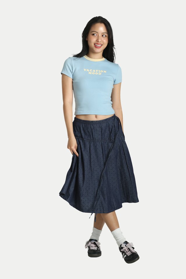 ARCADE X ALIGN COVE "VACATION MOOD" BABY TEE IN SKY