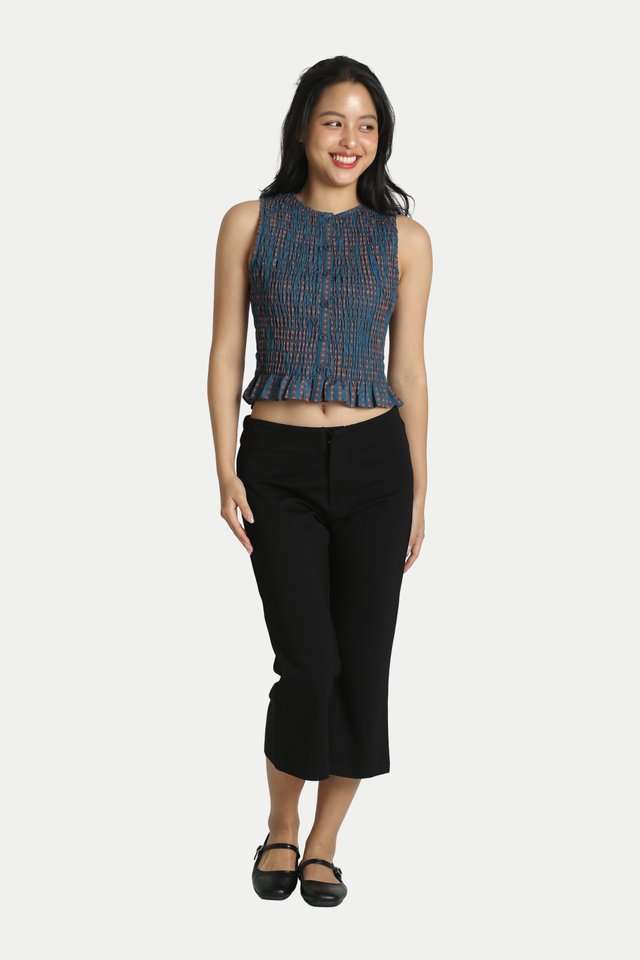 ARCADE X ALIGN MAI PLAID RUCHED TOP IN MARINE