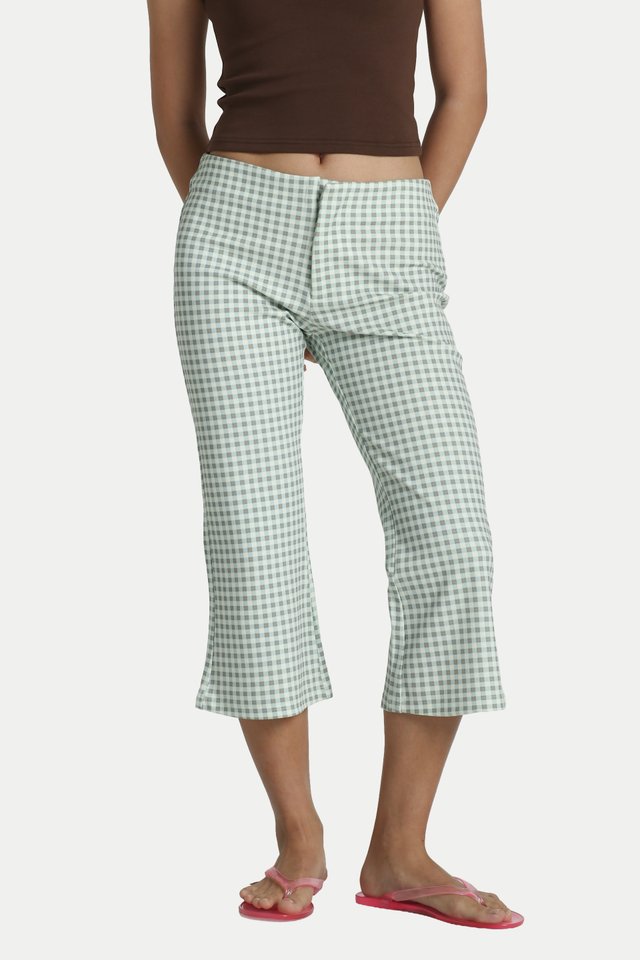 ARCADE X ALIGN XYLIE PLAID CAPRI PANTS IN SEAFOAM BLUE
