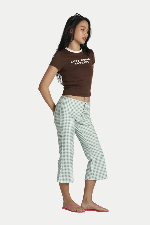 ARCADE X ALIGN XYLIE PLAID CAPRI PANTS IN SEAFOAM BLUE