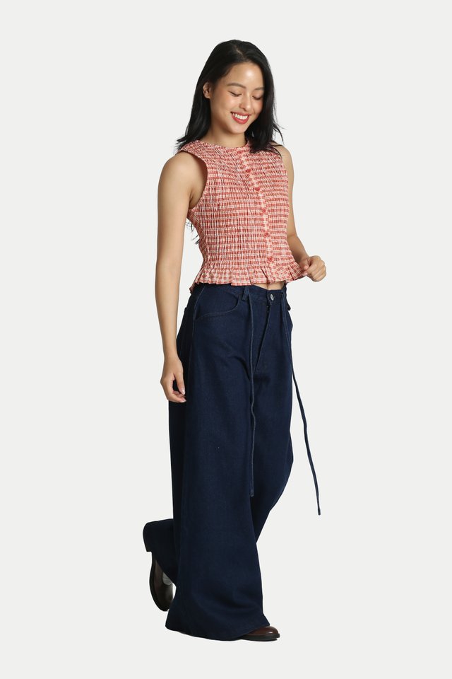 ARCADE X ALIGN MAI PLAID RUCHED TOP IN VINTAGE RED
