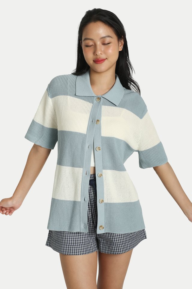 ARCADE X ALIGN SOL STRIPE KNITTED SHIRT IN SOFT CLOUD