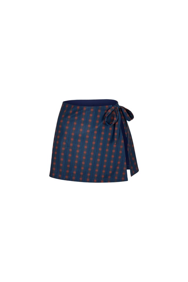 ARCADE X ALIGN JOSIE WRAP SWIM SKIRT-MARINE PLAID