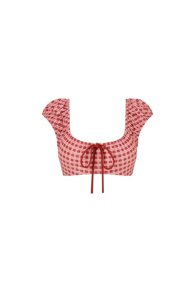 ARCADE X ALIGN COLETTE PUFF SLEEVE TOP-VINTAGE RED PLAID