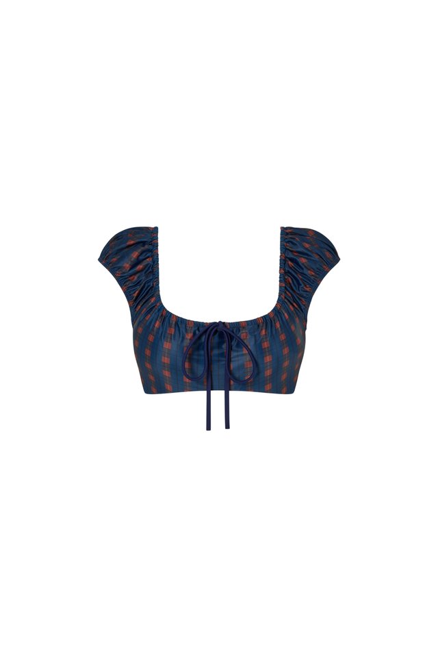 ARCADE X ALIGN COLETTE PUFF SLEEVE TOP-MARINE PLAID