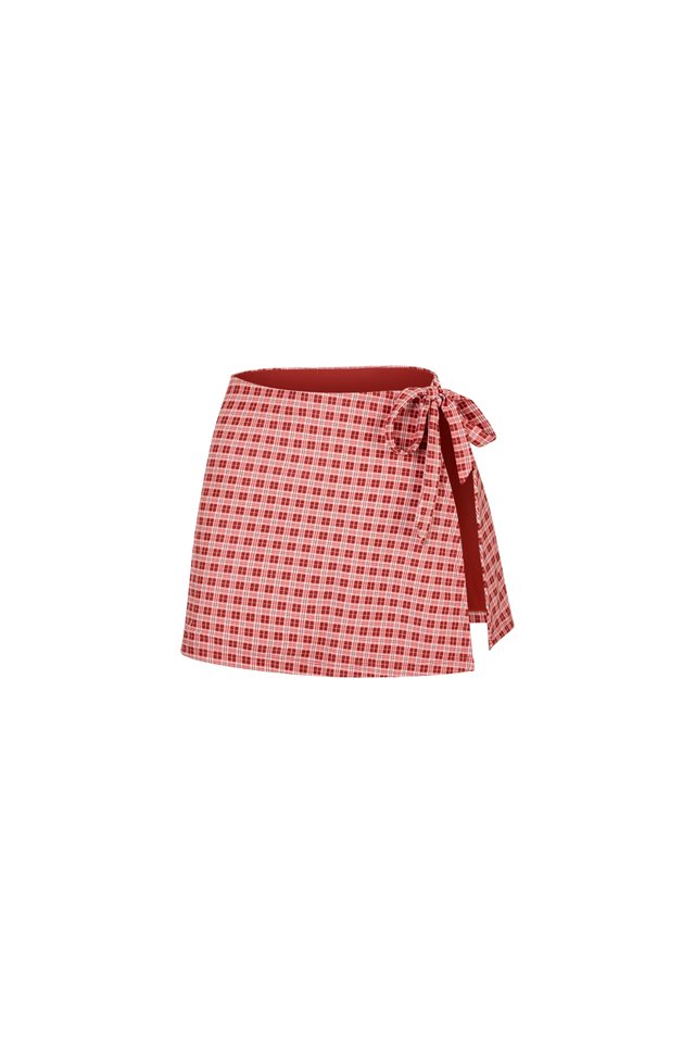 ARCADE X ALIGN JOSIE WRAP SWIM SKIRT-VINTAGE RED PLAID