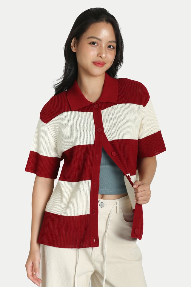 ARCADE X ALIGN SOL STRIPE KNITTED SHIRT IN CHERRY