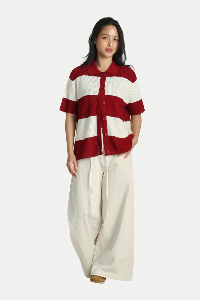 ARCADE X ALIGN SOL STRIPE KNITTED SHIRT IN CHERRY