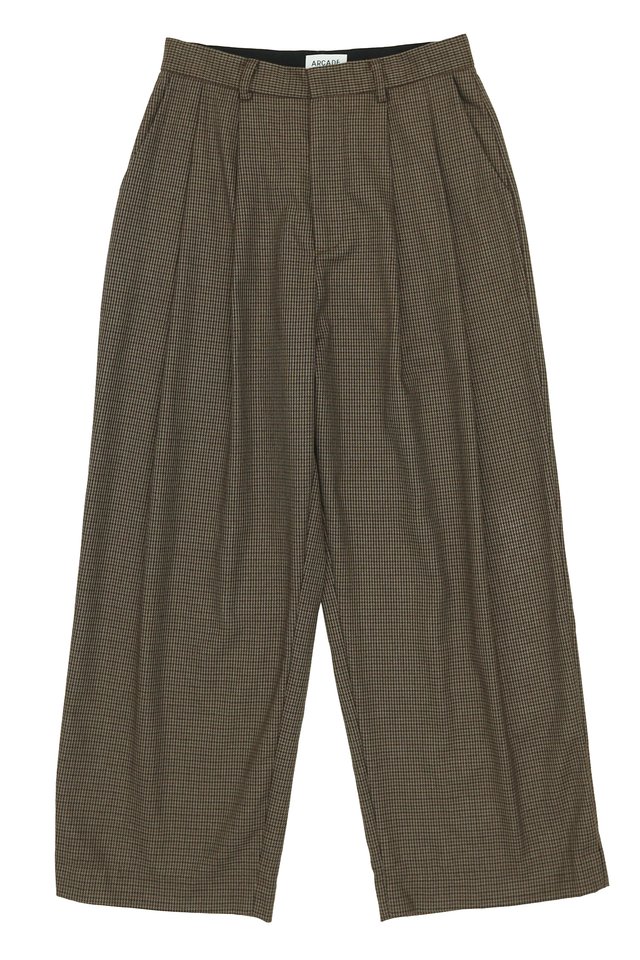 THADDEUS HOUNDSTOOTH DOUBLE PLEAT TROUSERS IN WALNUT