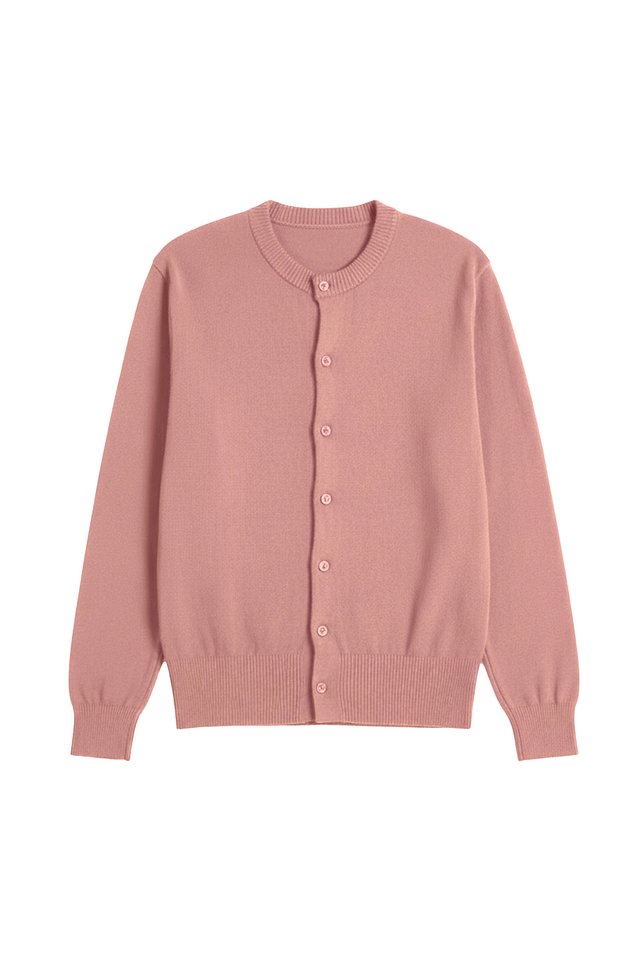 LACHLAN KNIT CREW NECK CARDIGAN IN ROSE