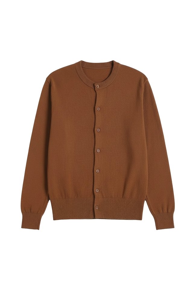 LACHLAN KNIT CREW NECK CARDIGAN IN TOFFEE