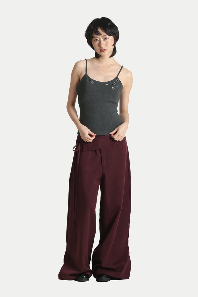 JEMMA PADDED EYELET TANK TOP IN CHARCOAL