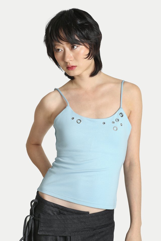 JEMMA PADDED EYELET TANK TOP IN SKY