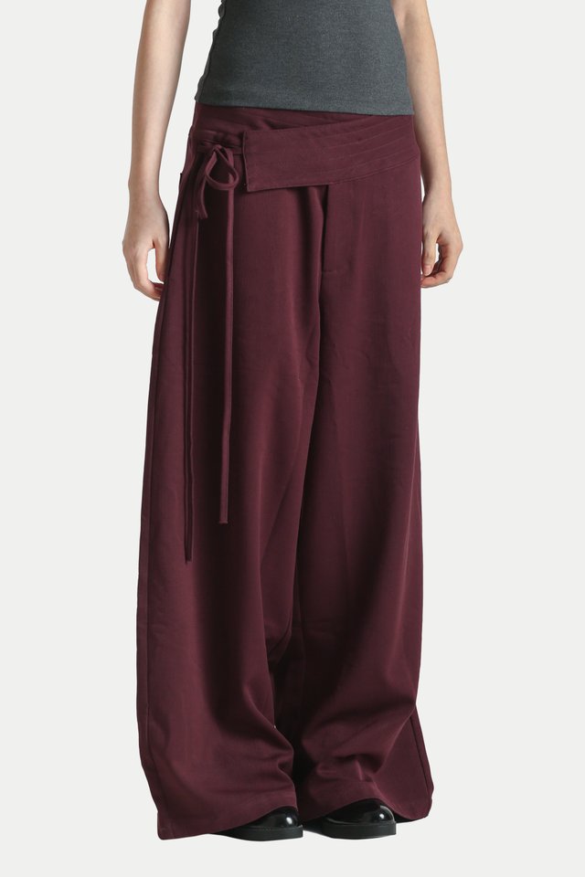 DRAVEN SIDE TIE CHAMBRAY PANTS IN MERLOT