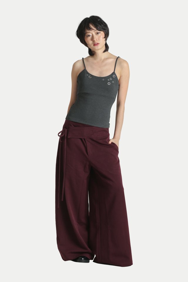 DRAVEN SIDE TIE CHAMBRAY PANTS IN MERLOT
