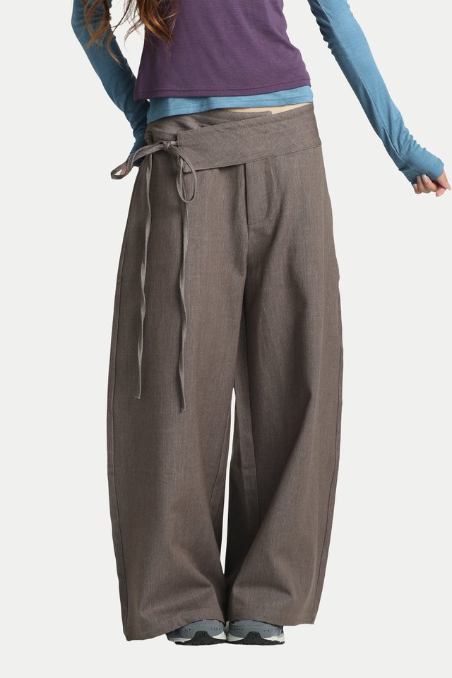DRAVEN SIDE TIE CHAMBRAY PANTS IN HEATHER BROWN