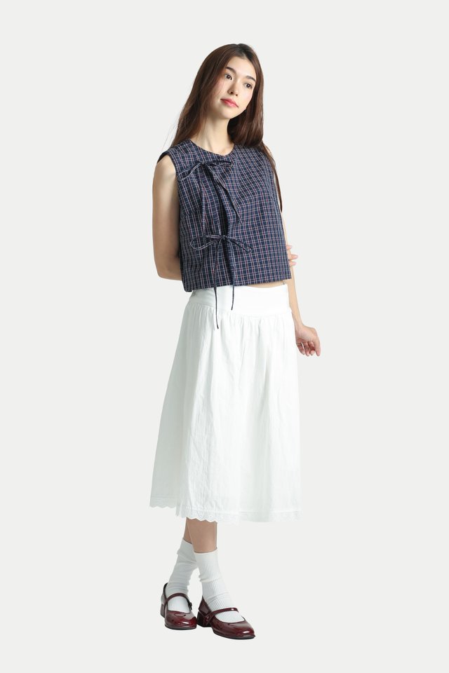 ODILIA BOXY TIE TOP IN NAVY CHECKS