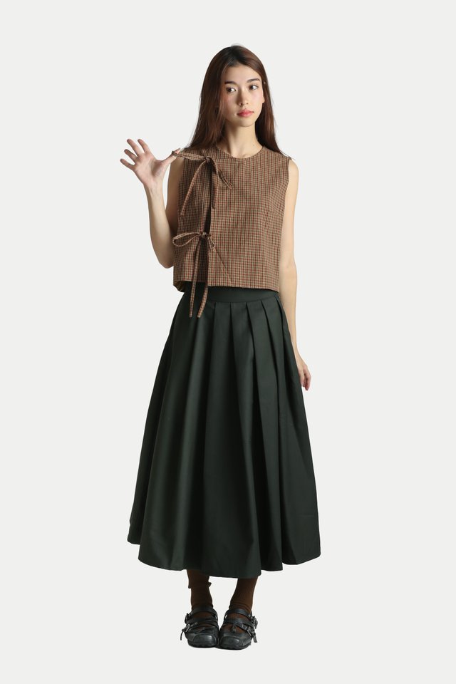 ODILIA BOXY TIE TOP IN CINNAMON CHECKS