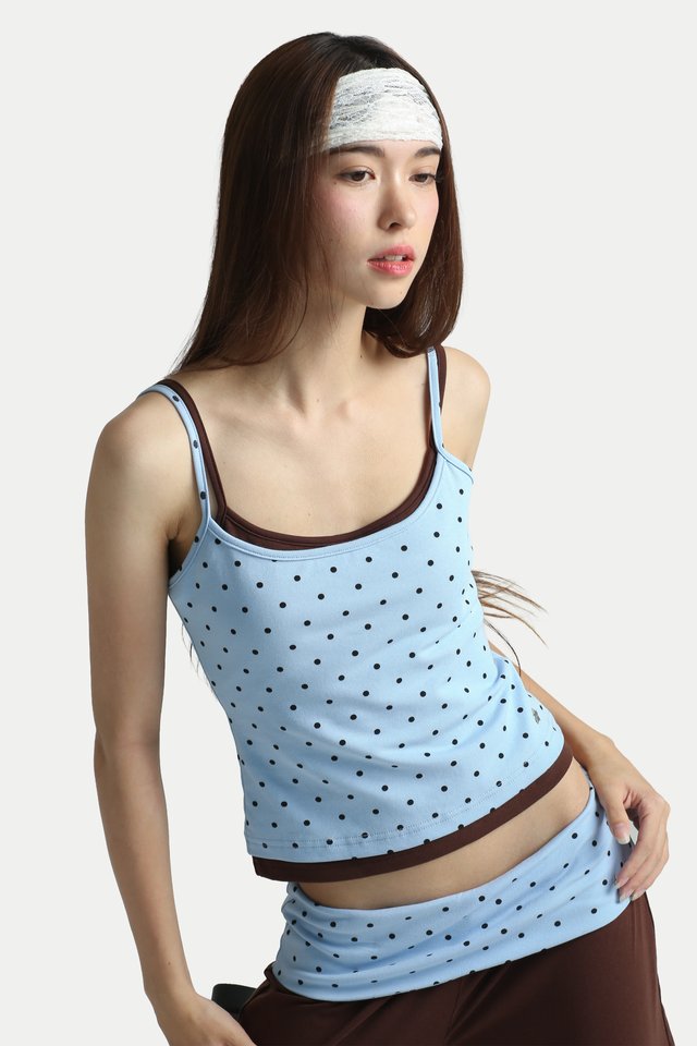 JOVY PADDED TWO-PIECE TANK IN SKY DOTS/CHOCOLATE