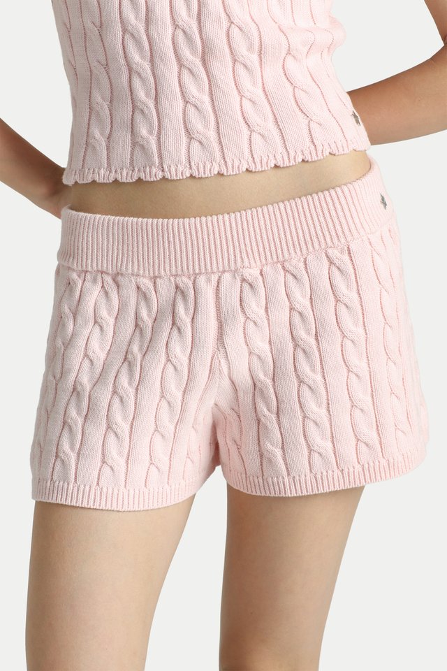 CERISE KNITTED MINI SHORTS IN BABY PINK