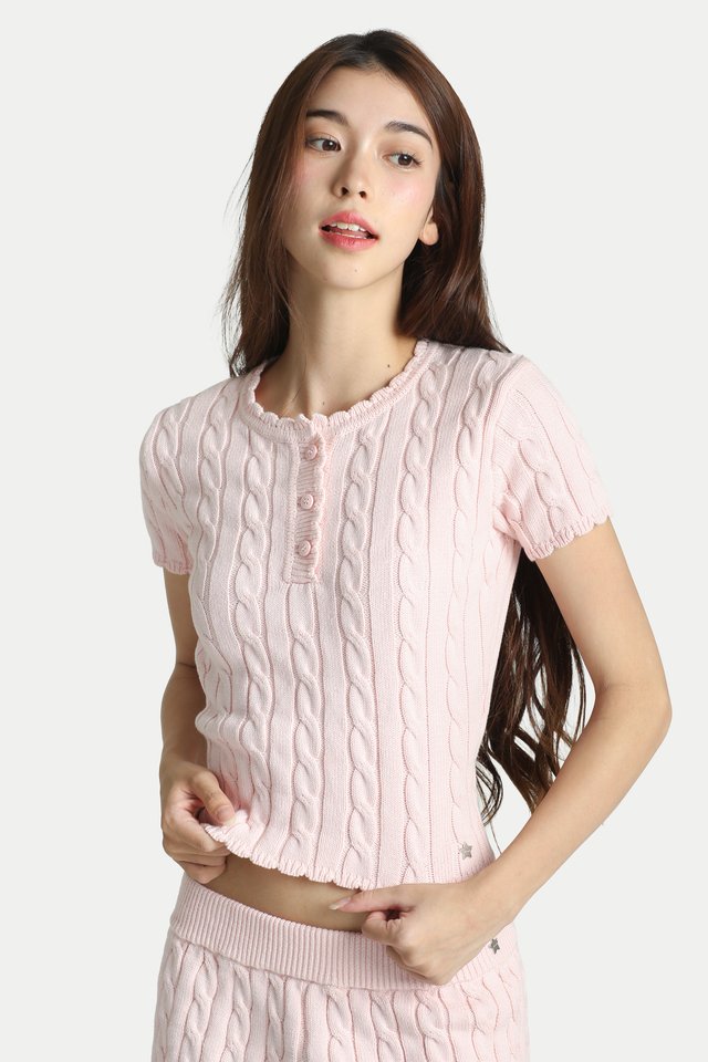 COSETTE KNITTED HENLEY TOP IN BABY PINK