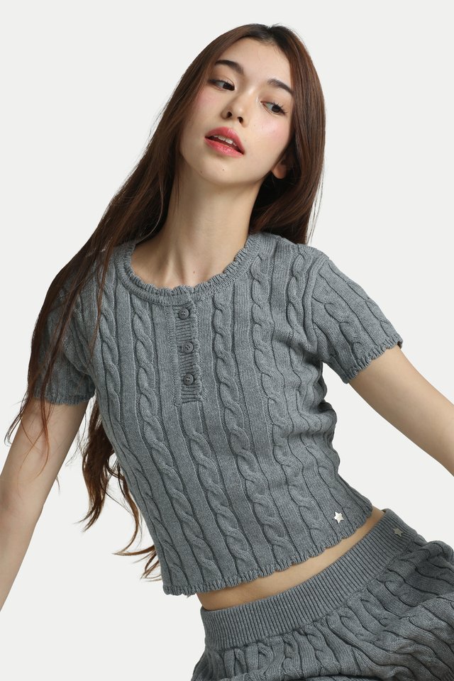 COSETTE KNITTED HENLEY TOP IN CLOUD