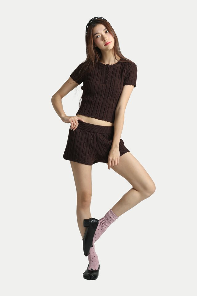 COSETTE KNITTED HENLEY TOP IN CHOCOLATE